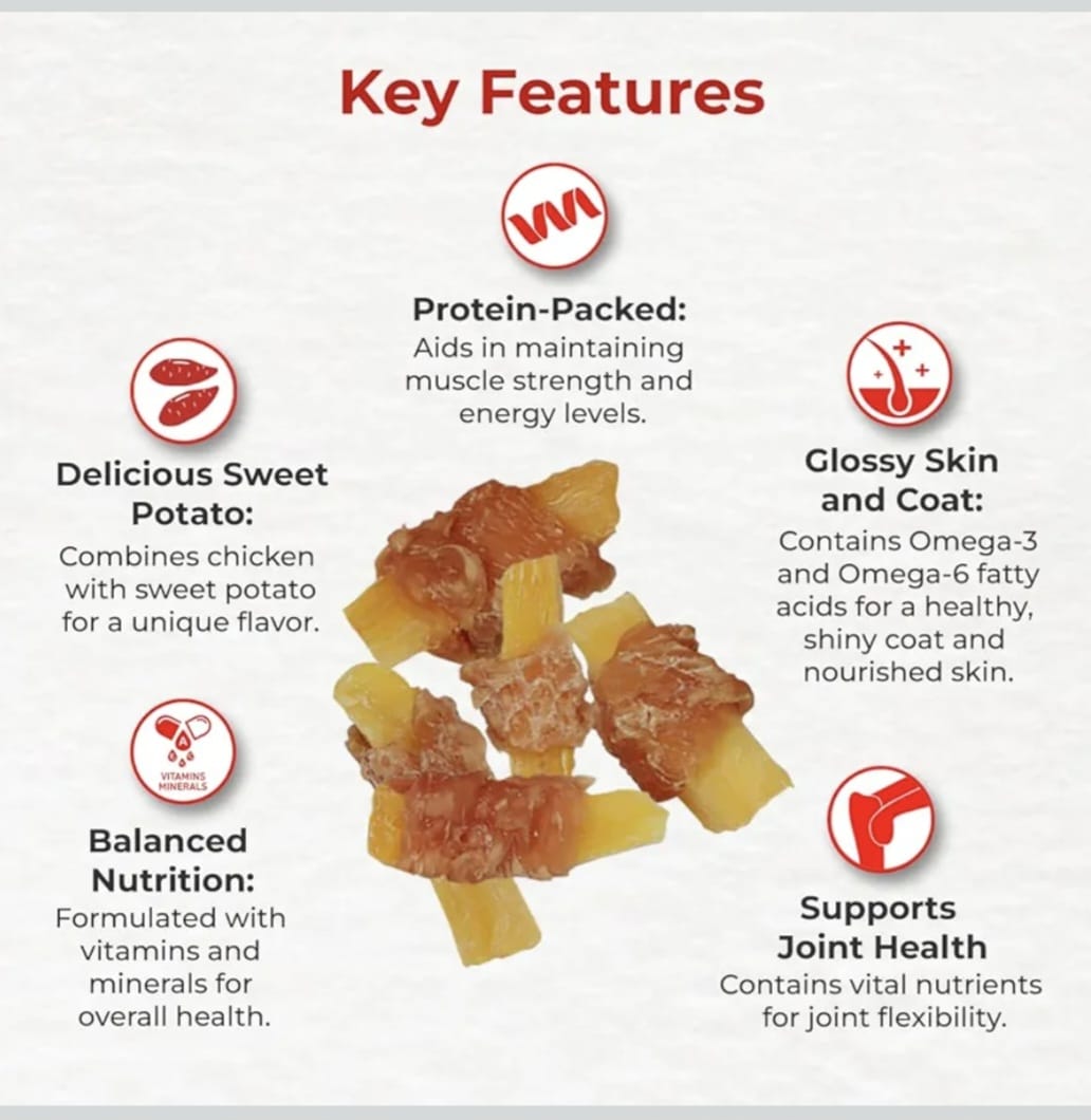 Drools Real Chicken Sweet Potato Twinned Roll, Dog Treats,