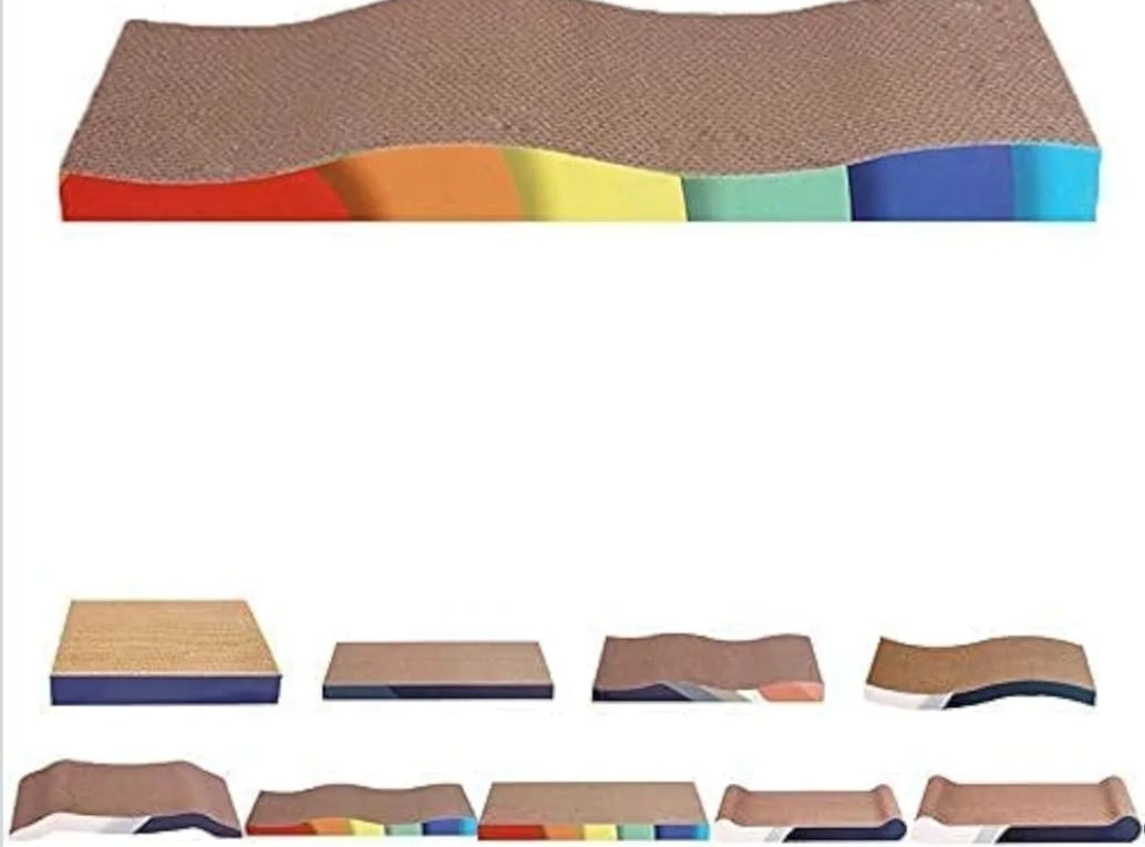 Natural and Safe Cardboard Paper Curved Wave Design Scratcher Pad with Catnip Toy Ideal for Scratching Cat and Small Dogs