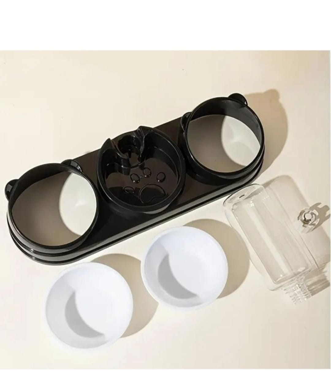 2-in-1 Dual Bowl Pet Feeder & Water Dispenser for Cats & Small Dogs - Durable Plastic, Anti-Slip Base, Easy-Clean Design with 2 Interchangeable Bowls