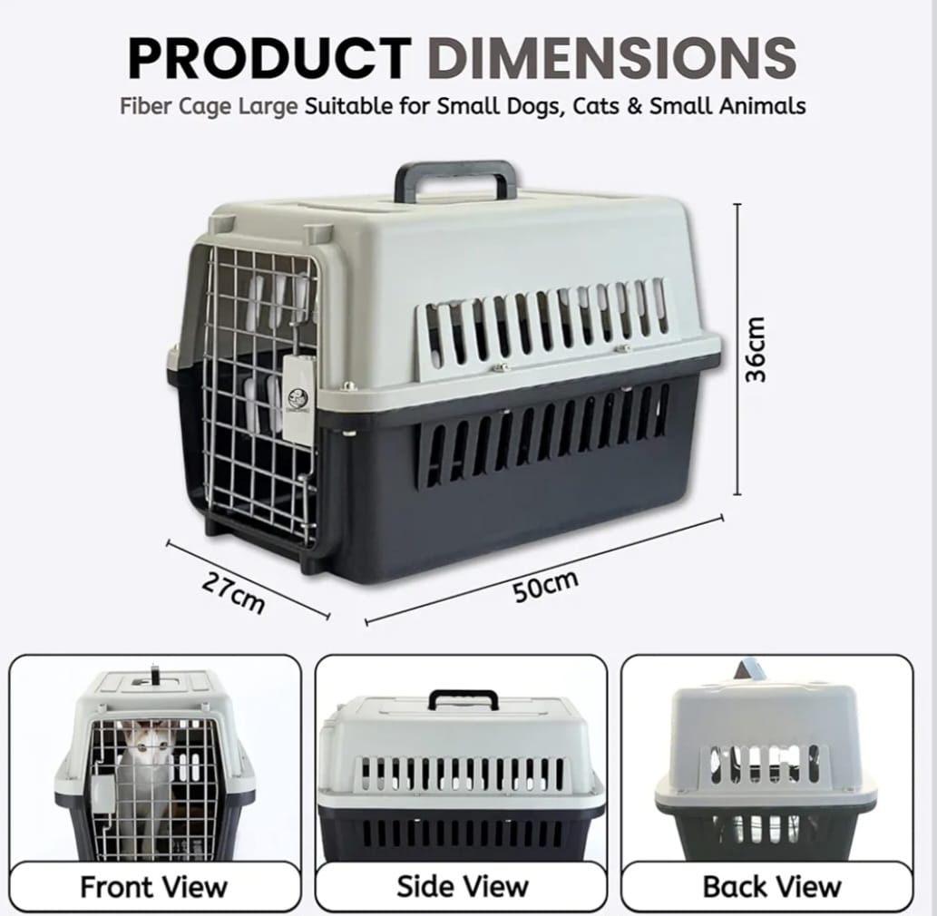 Puppies Portable Pet Carrier Crate with Handle (Fiber Cage - Large) (57 x 37 x 35cm) for Small Dogs, Cats & Rabbit Animal Carrier Travel Cage Box with Metal Door & Spring Lock (Color May Vary)