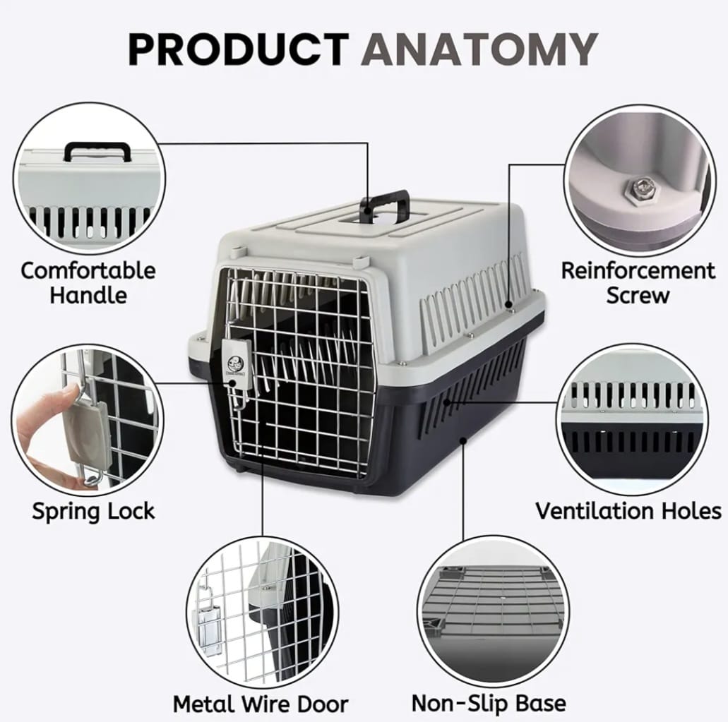 Puppies Portable Pet Carrier Crate with Handle (Fiber Cage - Large) (57 x 37 x 35cm) for Small Dogs, Cats & Rabbit Animal Carrier Travel Cage Box with Metal Door & Spring Lock (Color May Vary)
