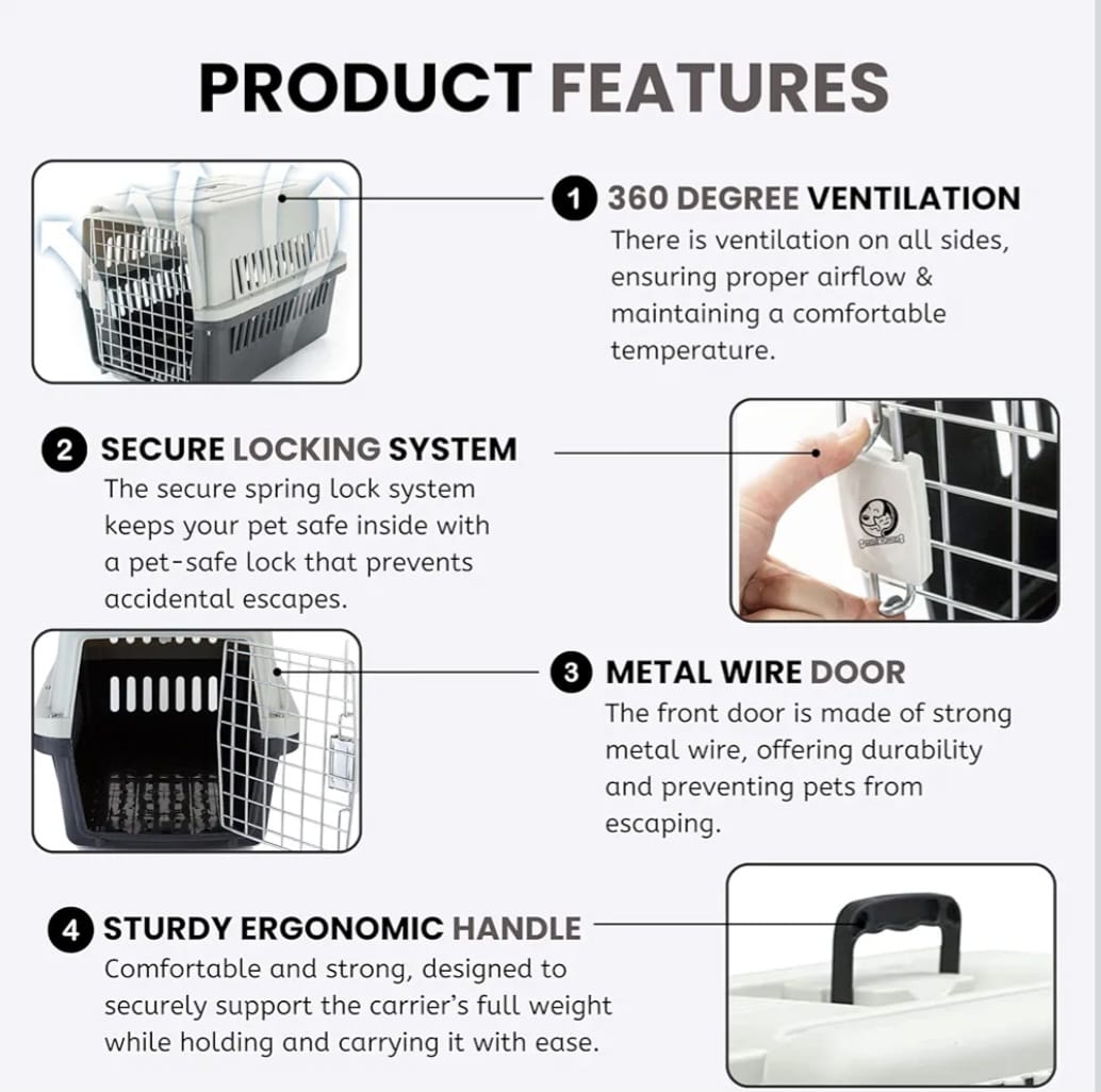 Puppies Portable Pet Carrier Crate with Handle (Fiber Cage - Large) (57 x 37 x 35cm) for Small Dogs, Cats & Rabbit Animal Carrier Travel Cage Box with Metal Door & Spring Lock (Color May Vary)