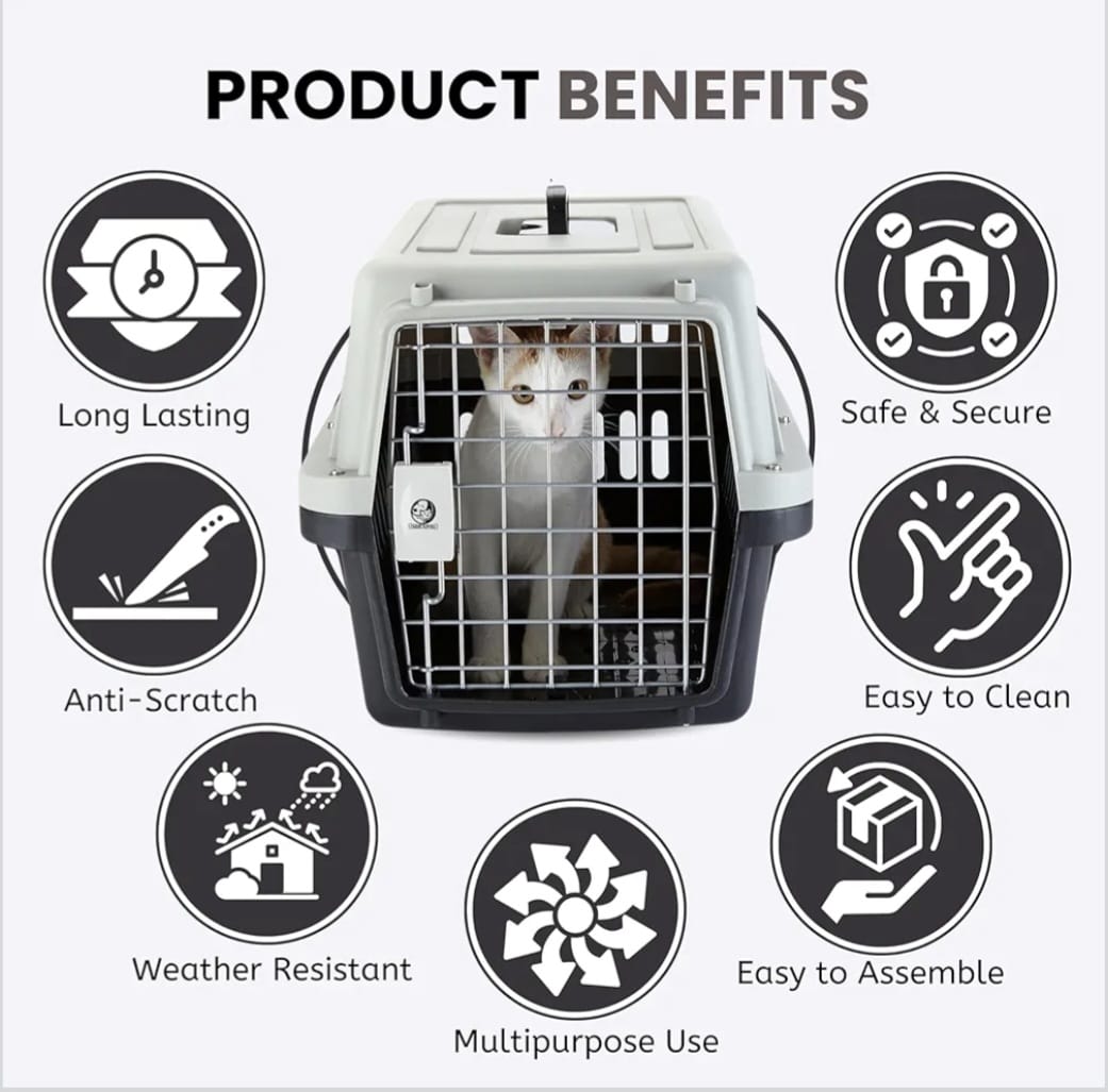 Puppies Portable Pet Carrier Crate with Handle (Fiber Cage - Large) (57 x 37 x 35cm) for Small Dogs, Cats & Rabbit Animal Carrier Travel Cage Box with Metal Door & Spring Lock (Color May Vary)