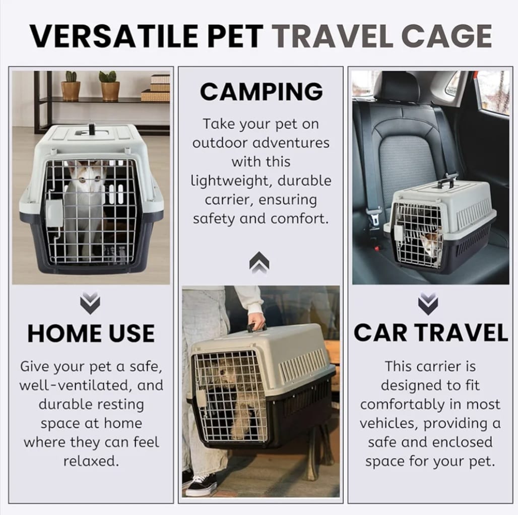 Puppies Portable Pet Carrier Crate with Handle (Fiber Cage - Large) (57 x 37 x 35cm) for Small Dogs, Cats & Rabbit Animal Carrier Travel Cage Box with Metal Door & Spring Lock (Color May Vary)