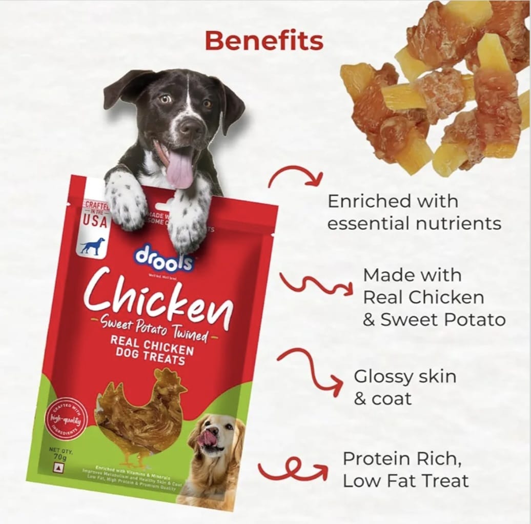 Drools Real Chicken Sweet Potato Twinned Roll, Dog Treats,