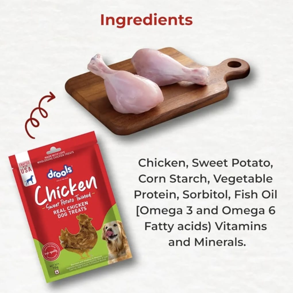 Drools Real Chicken Sweet Potato Twinned Roll, Dog Treats,