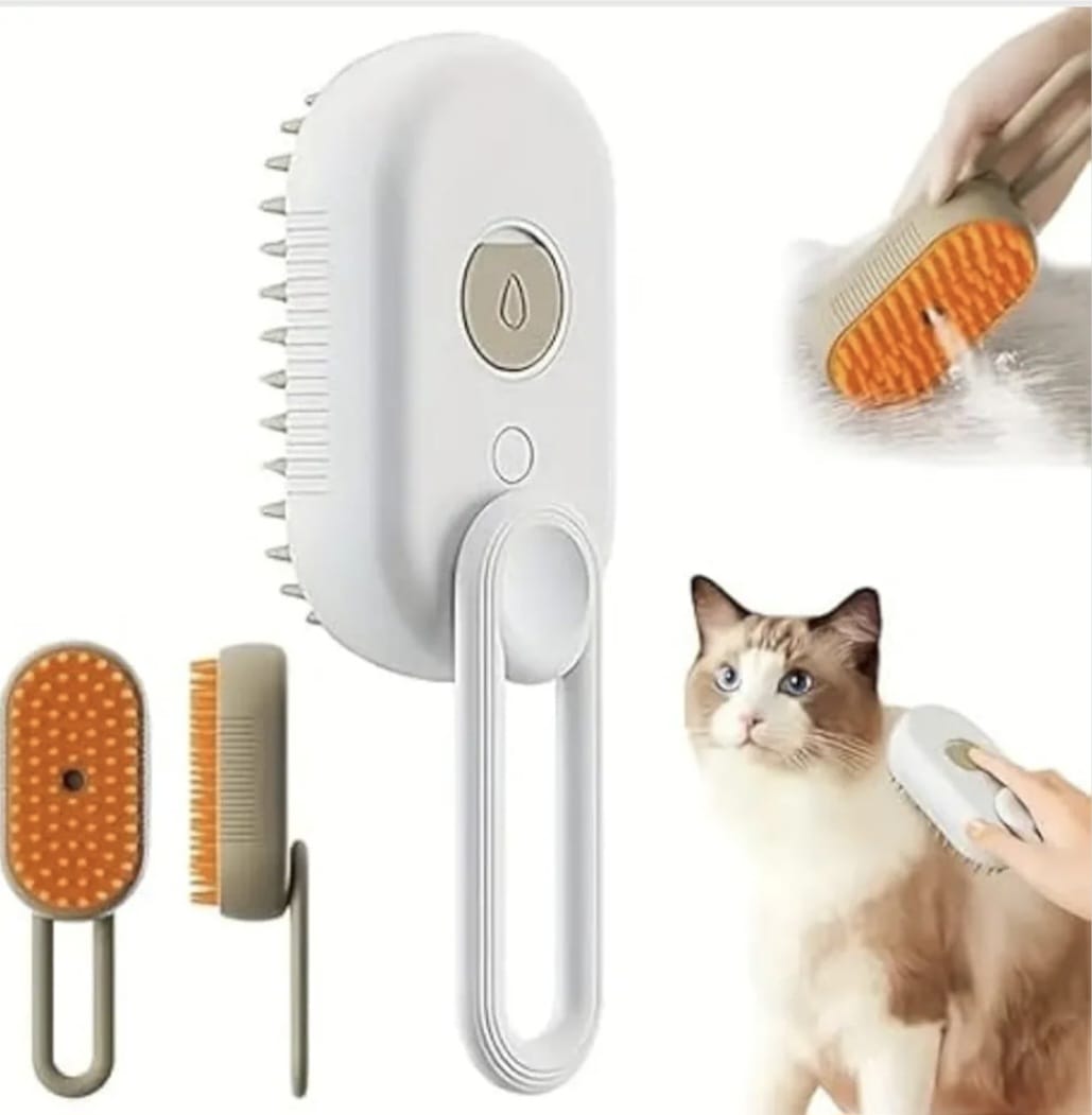 Electric Steam Cat Grooming Brush, 3-in-1 Cat Grooming Comb with Steam Spray, Rechargeable Cat Massage Brush for Long or Short Hair Cats (cream)