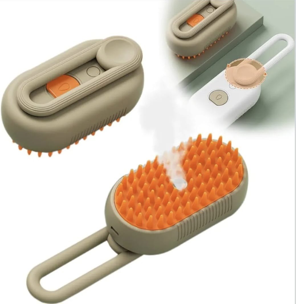 Electric Steam Cat Grooming Brush, 3-in-1 Cat Grooming Comb with Steam Spray, Rechargeable Cat Massage Brush for Long or Short Hair Cats (cream)