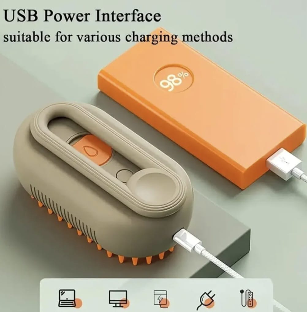 Electric Steam Cat Grooming Brush, 3-in-1 Cat Grooming Comb with Steam Spray, Rechargeable Cat Massage Brush for Long or Short Hair Cats (cream)