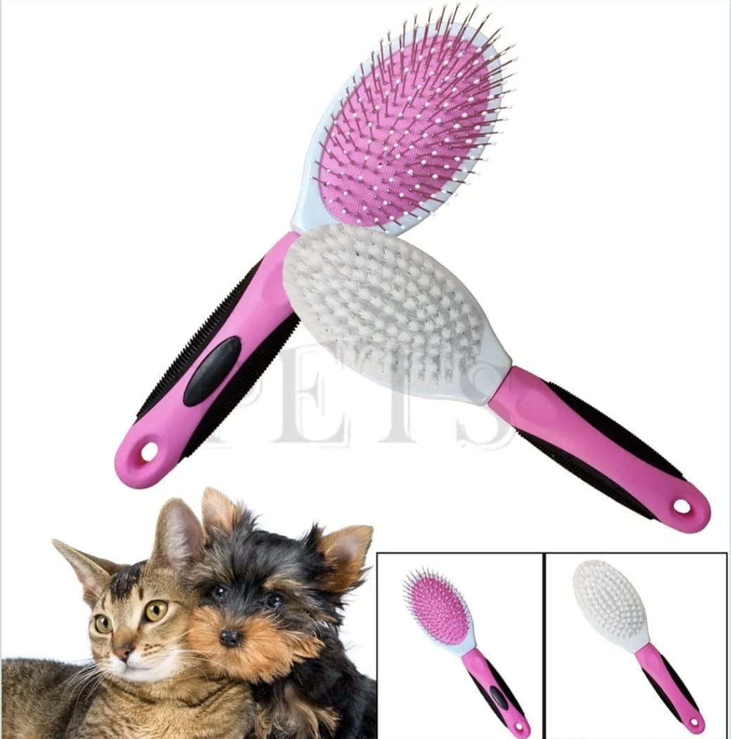 Pets Dog Stainless Steel and Plastic Hair Shedding Double Sided Pin Grooming Brush and Comb for Medium and Large Dogs