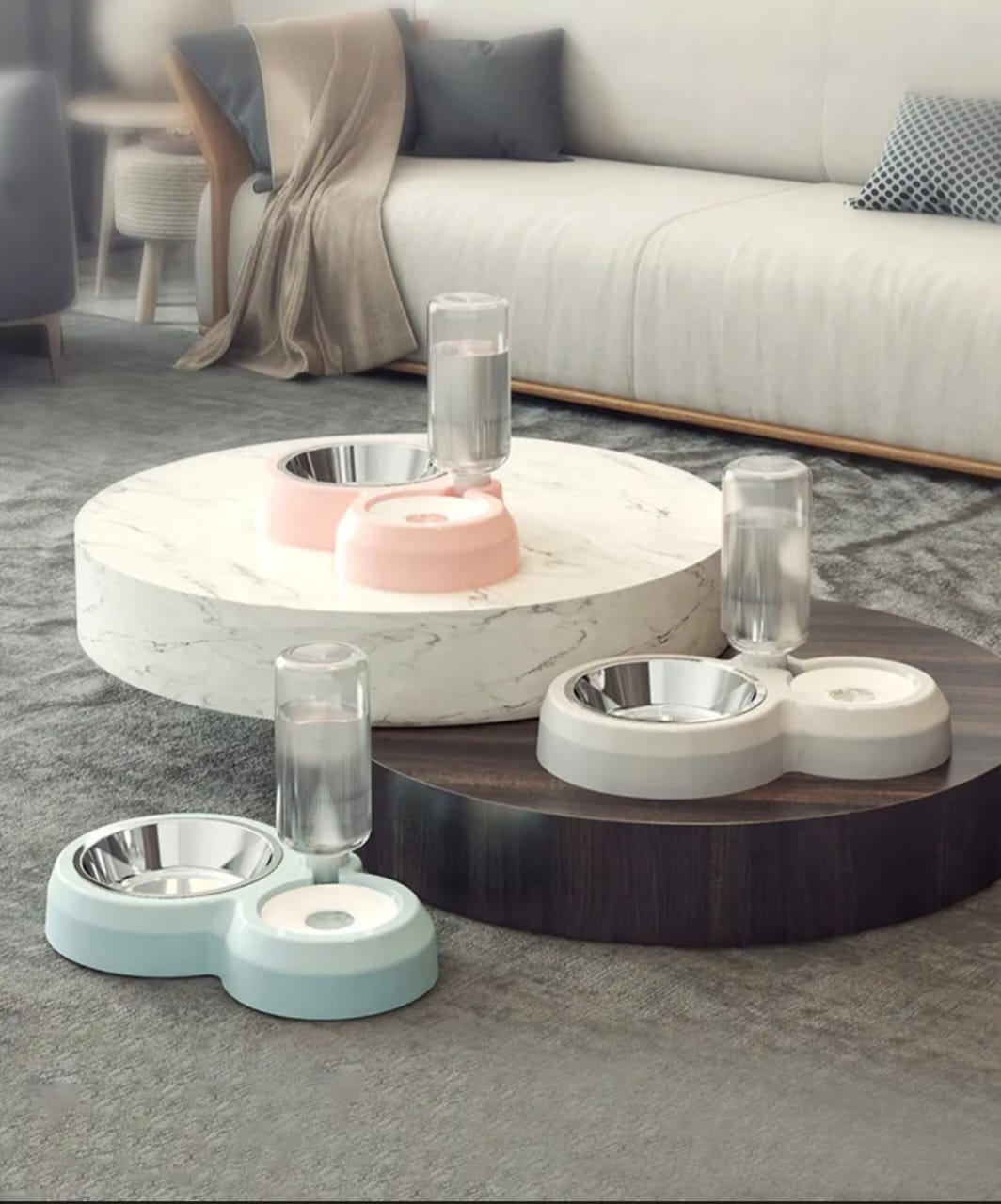 2-in-1 Cat Feeder with Stainless Steel Food Bowl and Automatic Water Dispenser Bottle- Pet Feeding Station for Cat & Dog