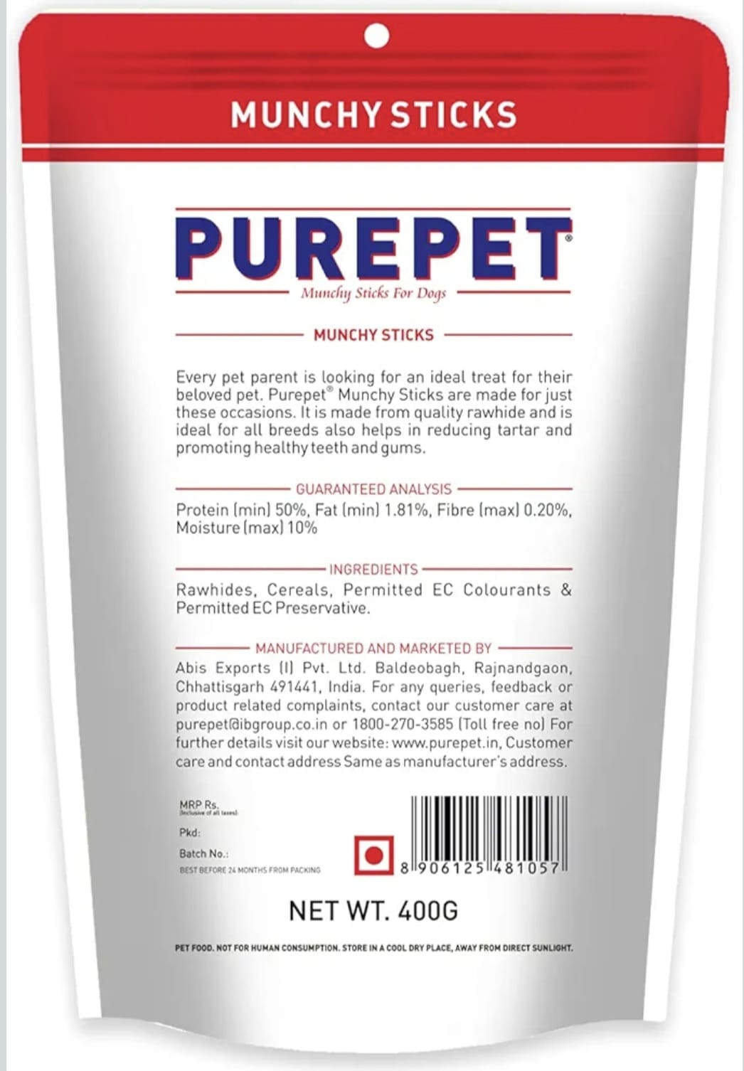 Purepet Dog Treat Muncy Sticks, Chicken and Mutton Flavor