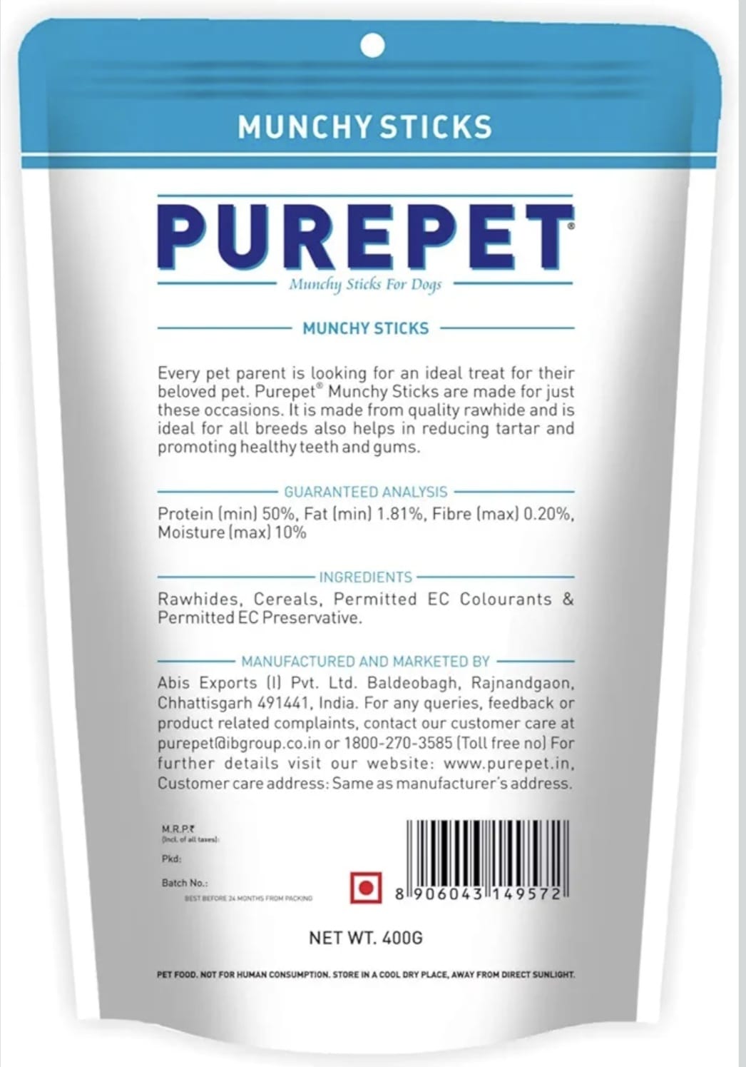 Purepet Dog Treat Muncy Sticks, Chicken and Mutton Flavor