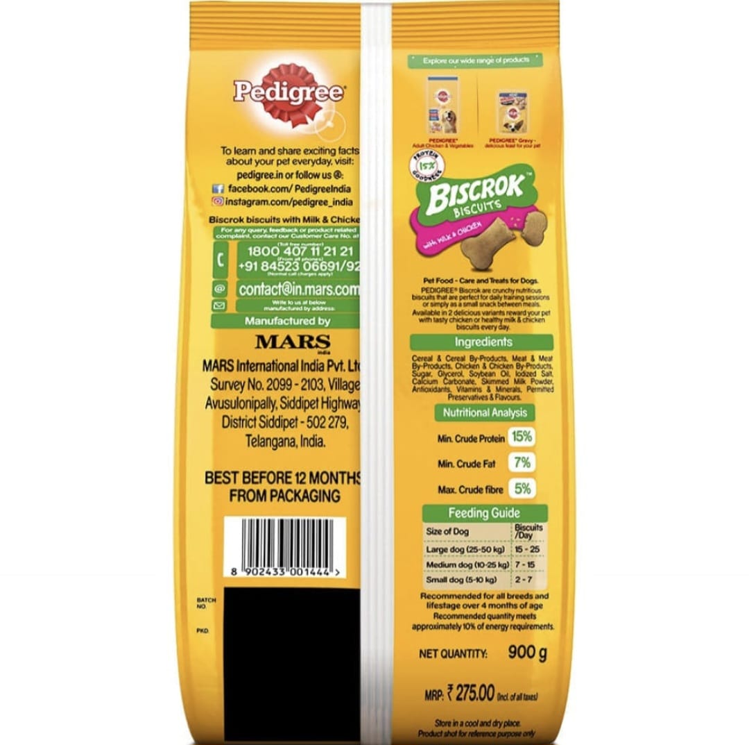 Pedigree Milk & Chicken Flavour Biscrok Biscuits for Dogs(500gm)