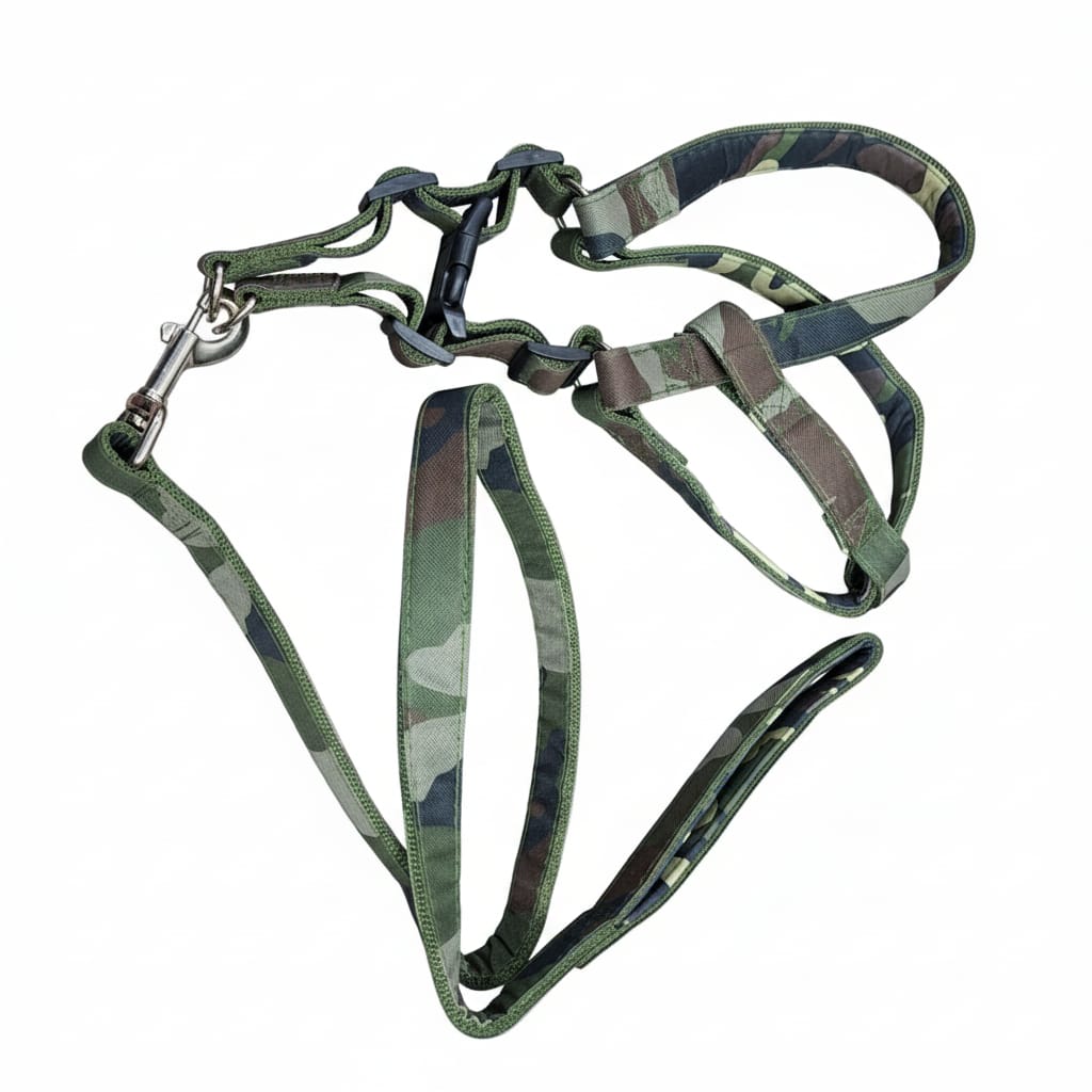 Dog Army Print Adjustable Harness and Lease for Messy and Large Breed Dog Body Harness