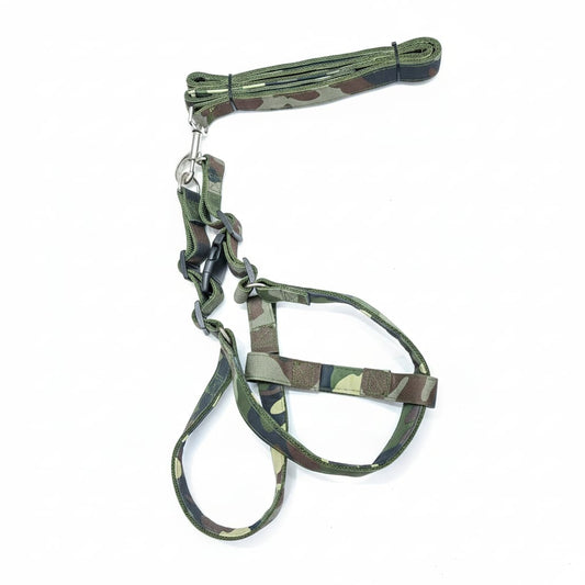 Dog Army Print Adjustable Harness and Lease for Messy and Large Breed Dog Body Harness