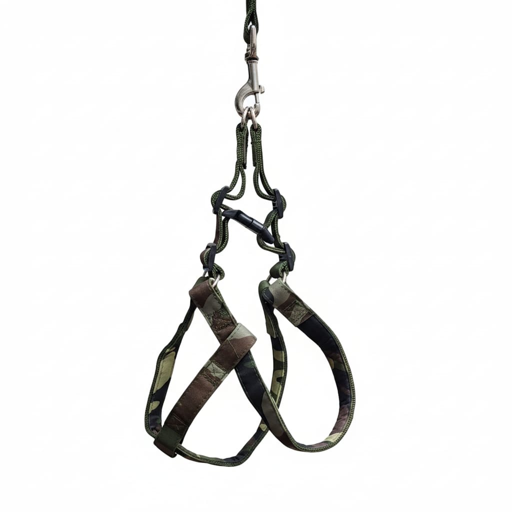 Dog Army Print Adjustable Harness and Lease for Messy and Large Breed Dog Body Harness