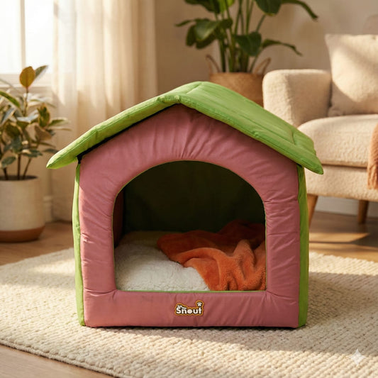 Cat and Small Dog House, Perfect for your Furry Friend, Cozy and Comfortable, with Cushion (pink and green)