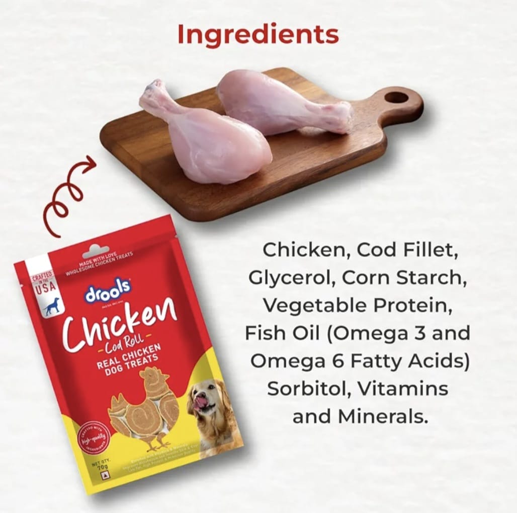 Drools Real Chicken Cod Roll Dog Treats,