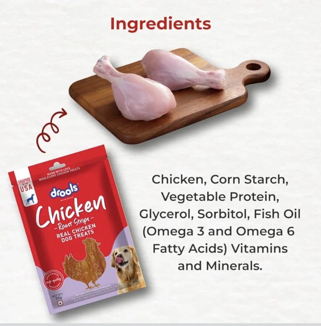 Drools Real Chicken Roast Strips, Dog Treats,