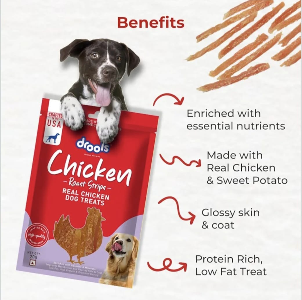 Drools Real Chicken Roast Strips, Dog Treats,