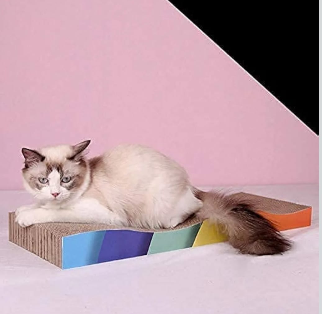 Natural and Safe Cardboard Paper Curved Wave Design Scratcher Pad with Catnip Toy Ideal for Scratching Cat and Small Dogs