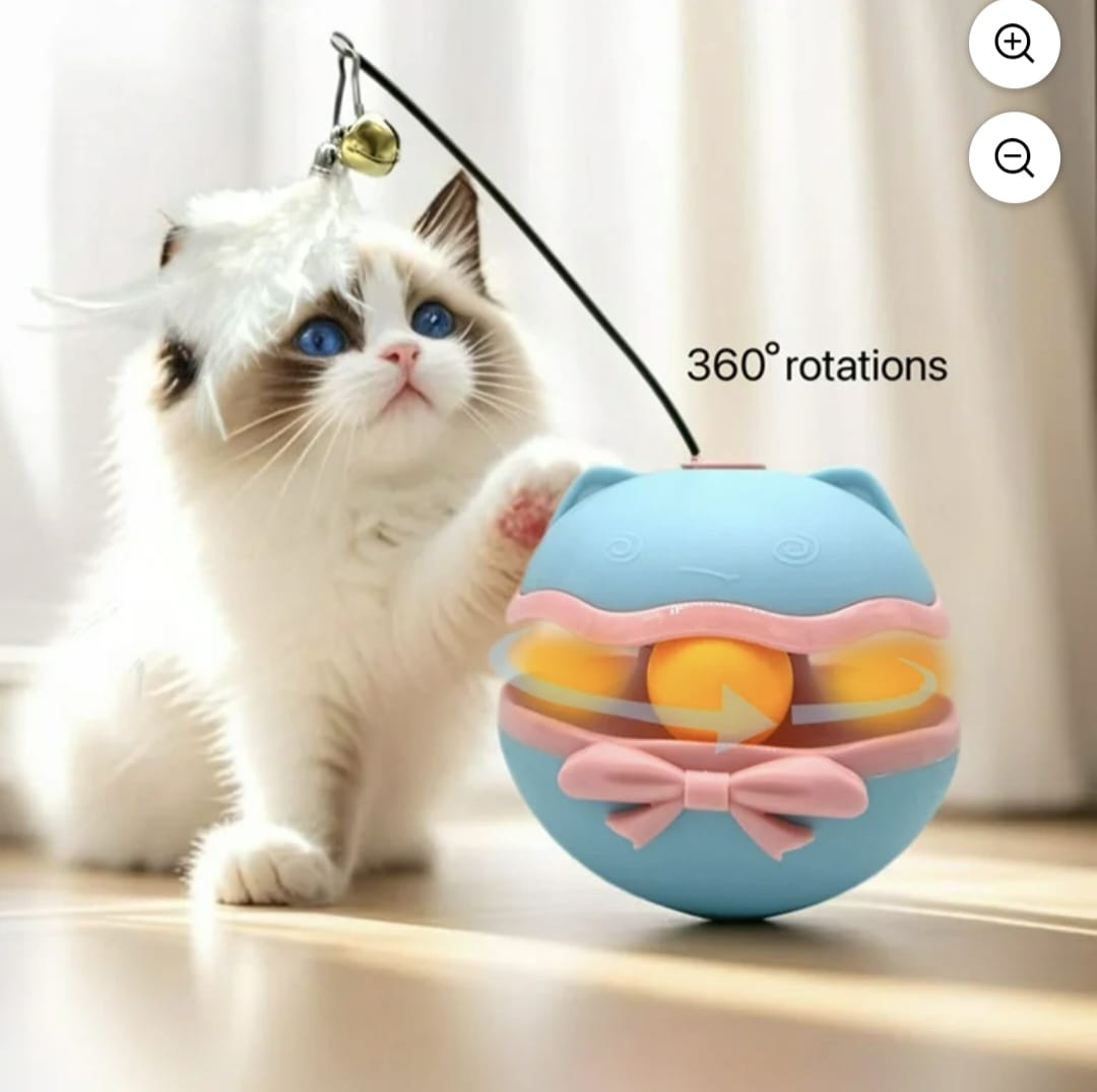 Interactive Roller Track Kitten Toy Electric Cat Self-Play Tumbler Toy with Teasing Stick and Exercise Balls for Indoor Cats Kittens