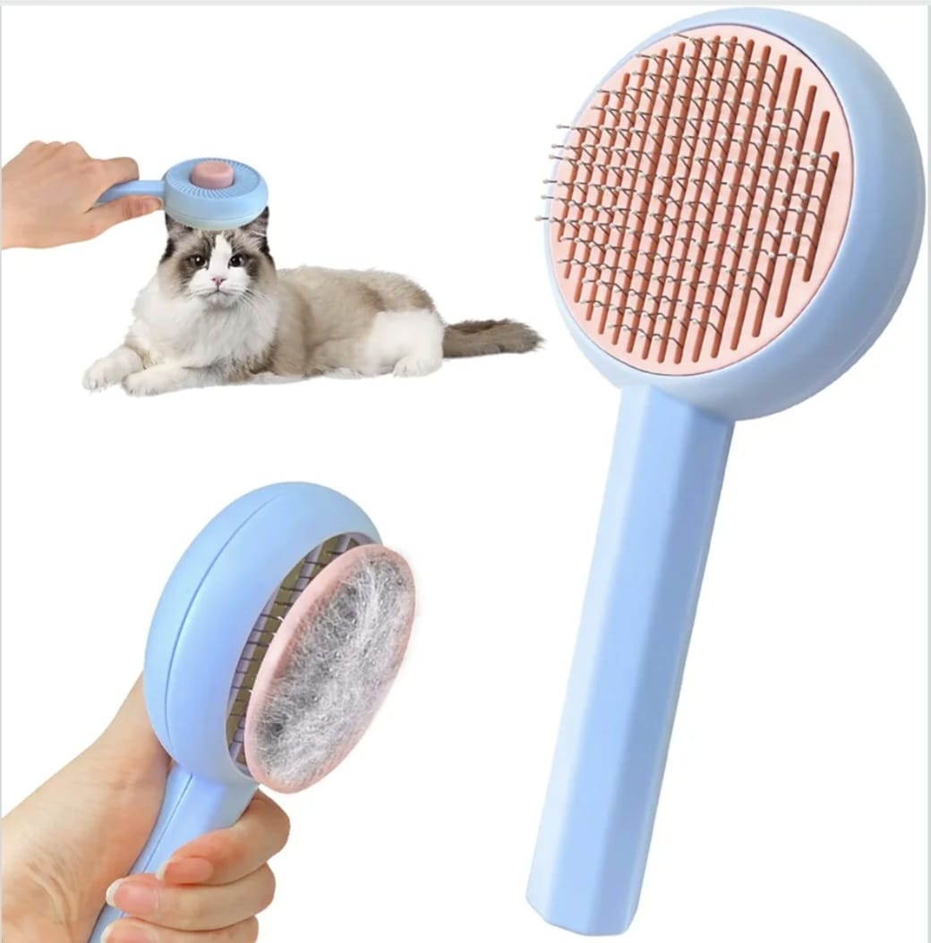 Cat and Dog Brush with Release Button,Self Cleaning Cat and Dog Hair Brush,Used to Untangle Tangles and Knots, Remove Loose Undercoat, Dander and Trapped Dirt(Blue)