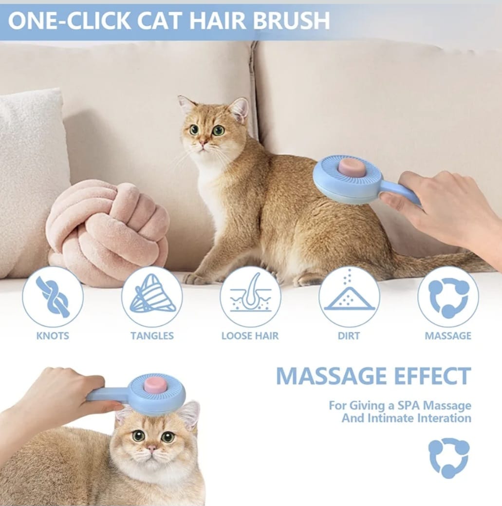 Cat and Dog Brush with Release Button,Self Cleaning Cat and Dog Hair Brush,Used to Untangle Tangles and Knots, Remove Loose Undercoat, Dander and Trapped Dirt(Blue)