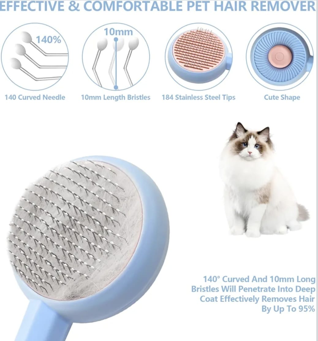 Cat and Dog Brush with Release Button,Self Cleaning Cat and Dog Hair Brush,Used to Untangle Tangles and Knots, Remove Loose Undercoat, Dander and Trapped Dirt(Blue)