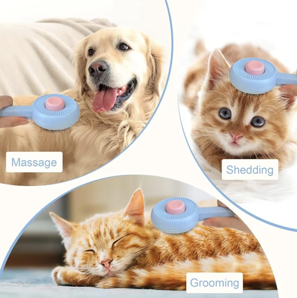 Cat and Dog Brush with Release Button,Self Cleaning Cat and Dog Hair Brush,Used to Untangle Tangles and Knots, Remove Loose Undercoat, Dander and Trapped Dirt(Blue)