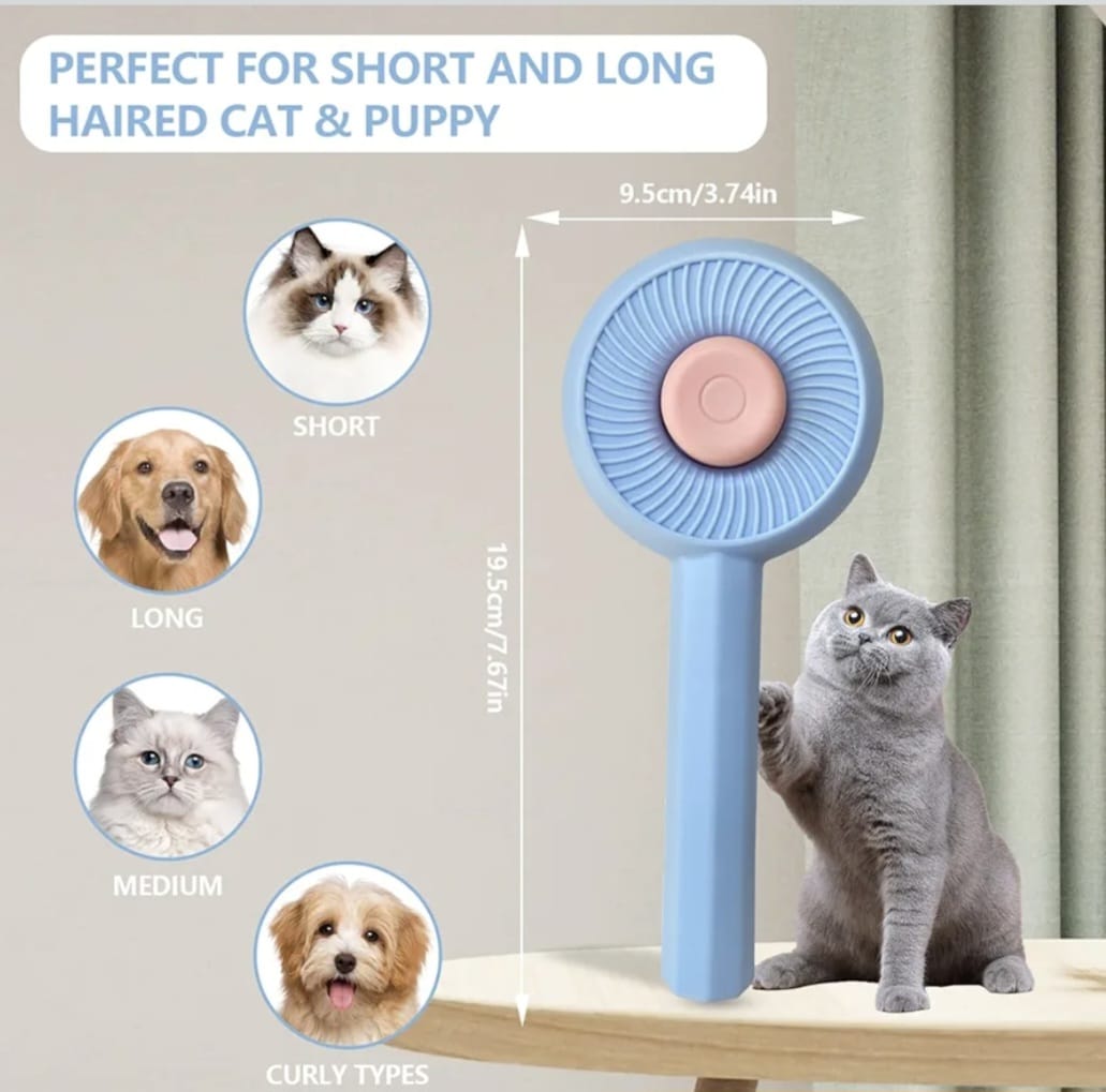 Cat and Dog Brush with Release Button,Self Cleaning Cat and Dog Hair Brush,Used to Untangle Tangles and Knots, Remove Loose Undercoat, Dander and Trapped Dirt(Blue)