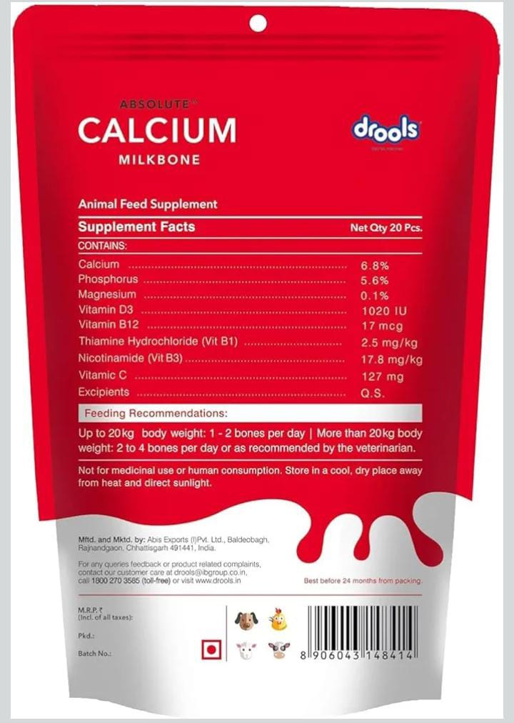 Drools Absolute Calcium Milk Bone for All Life Stages Pouch for Dogs