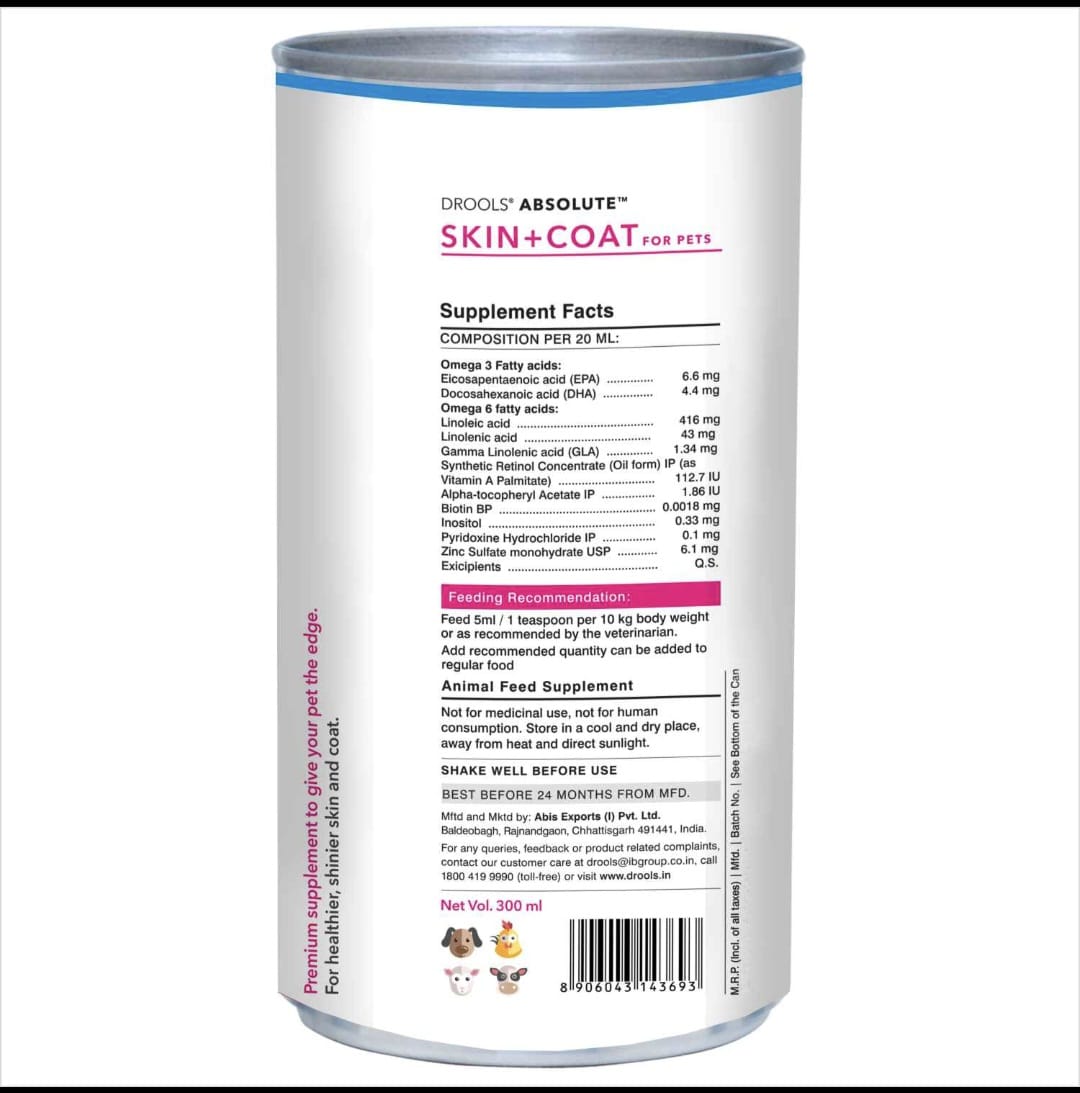 Drools Absolute Skin+Coat Supplement Syrup for Pets