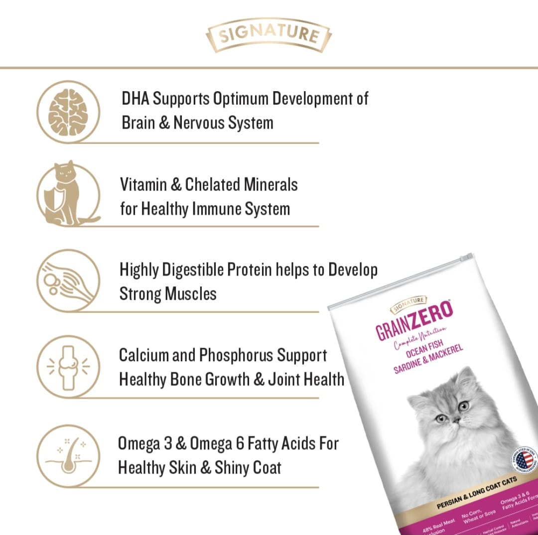 Signature Grain Zero Ocean Fish, Sardine and Mackerel Persian & Long Coat Cat Dry Food