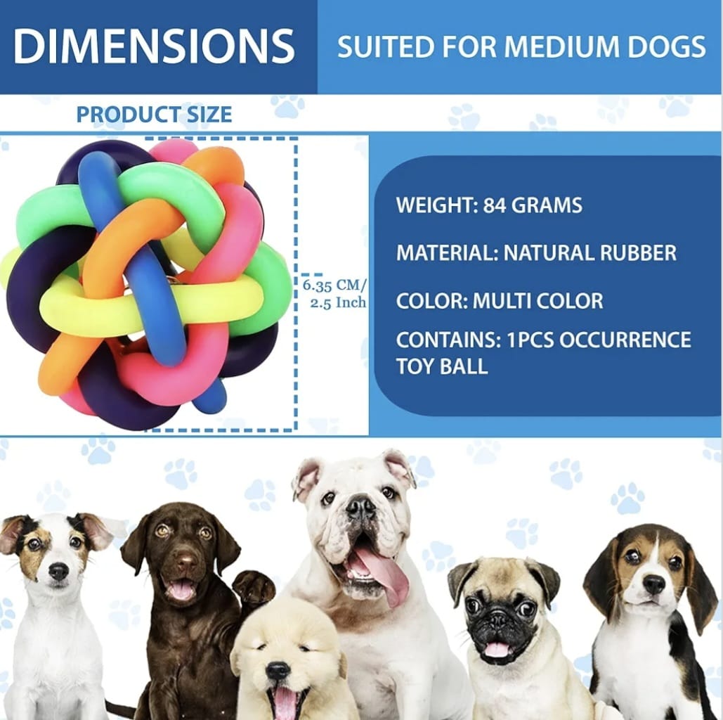 Dog Rubber Multi Colorful Wire Knot Ball with Bell for Puppy and Kitten | Cat Puzzle Throwing Interactive & Aggressive Toy for Teeth Cleaning and Training Exercise Toy