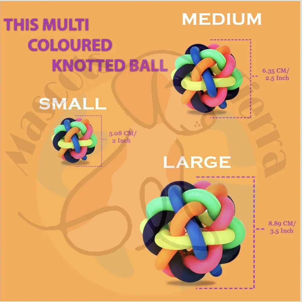 Dog Rubber Multi Colorful Wire Knot Ball with Bell for Puppy and Kitten | Cat Puzzle Throwing Interactive & Aggressive Toy for Teeth Cleaning and Training Exercise Toy