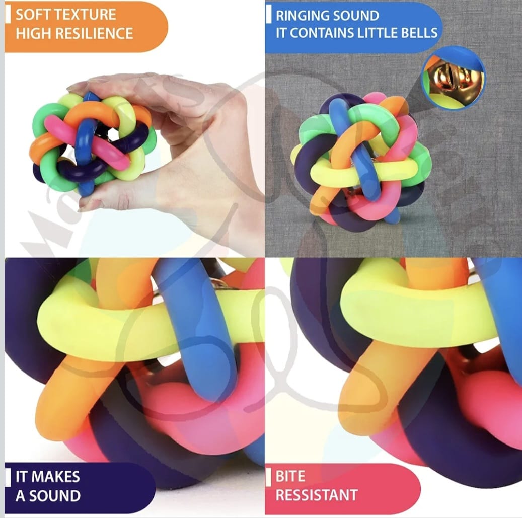 Dog Rubber Multi Colorful Wire Knot Ball with Bell for Puppy and Kitten | Cat Puzzle Throwing Interactive & Aggressive Toy for Teeth Cleaning and Training Exercise Toy
