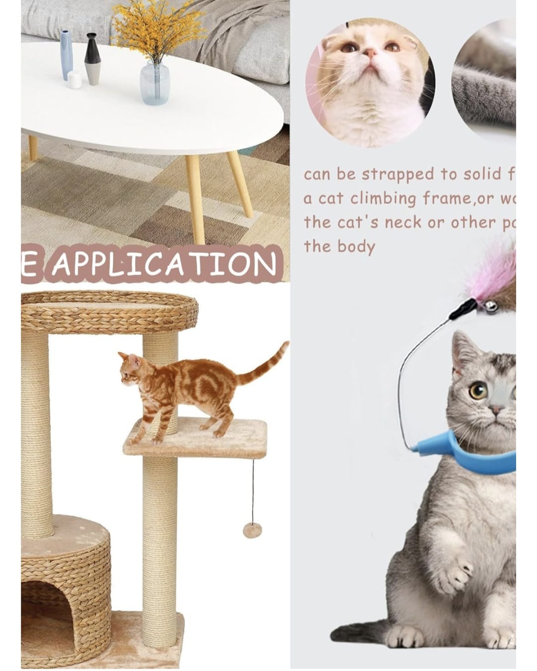 2pcs Cat Collar Toy, Silicone Cat Teasing Wand Adjustable Cat Feather Collar Toys with Bell Cat Interactive Teaser Toys for Indoor Cat Playing Training (Pink, Blue)