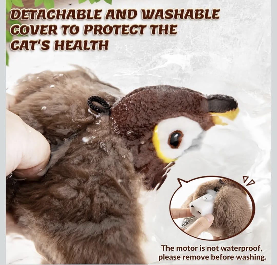 Motion-Activated Flying Bird Toy for Cats | USB Rechargeable Pet Playmate Flappy Bird cat Toys with Sound | Realistic Flying Toy for Cats | Includes Rope & Charging Cable