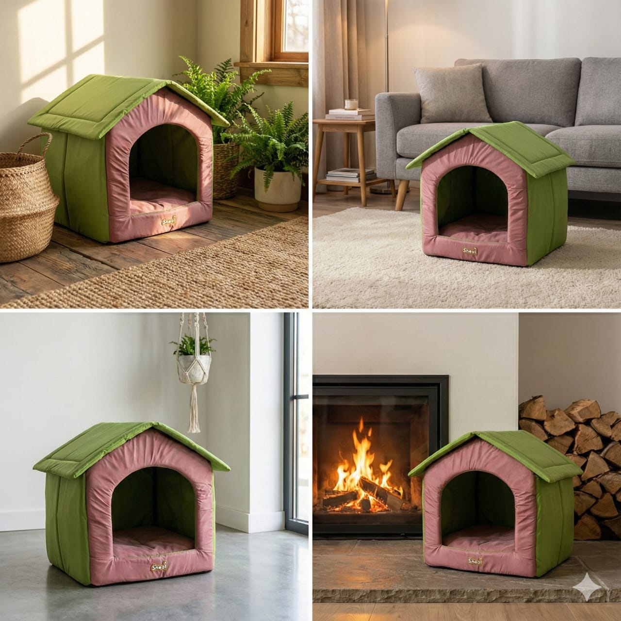 Cat and Small Dog House, Perfect for your Furry Friend, Cozy and Comfortable, with Cushion (pink and green)