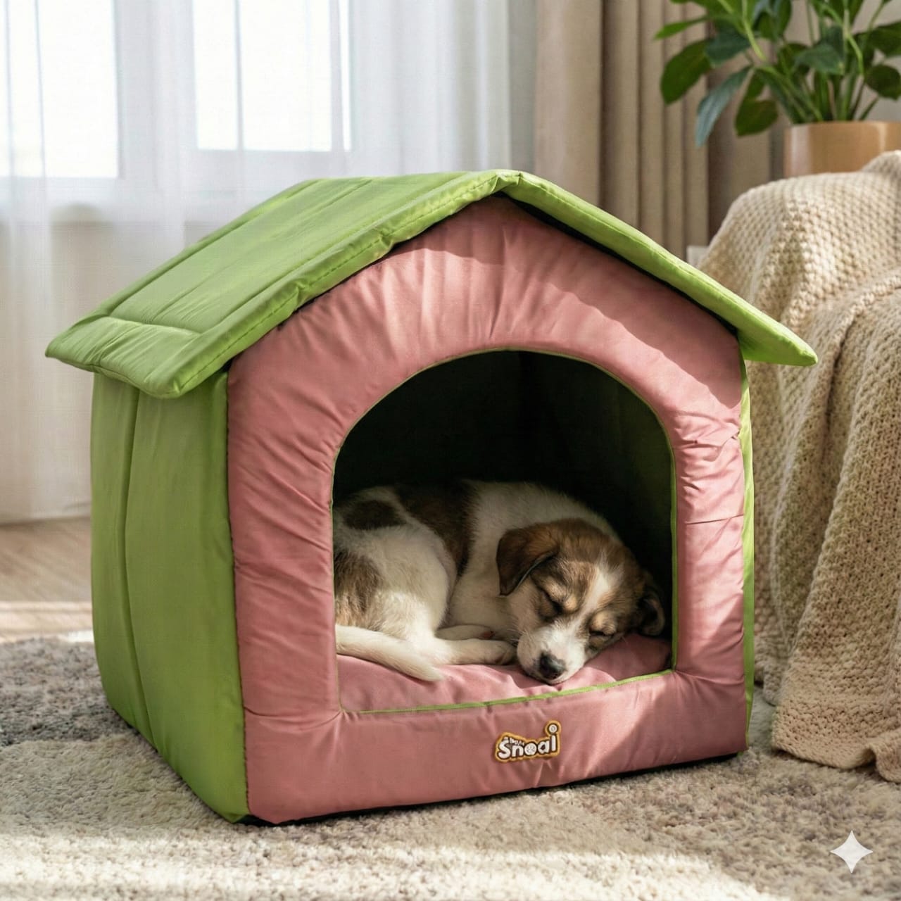 Cat and Small Dog House, Perfect for your Furry Friend, Cozy and Comfortable, with Cushion (pink and green)