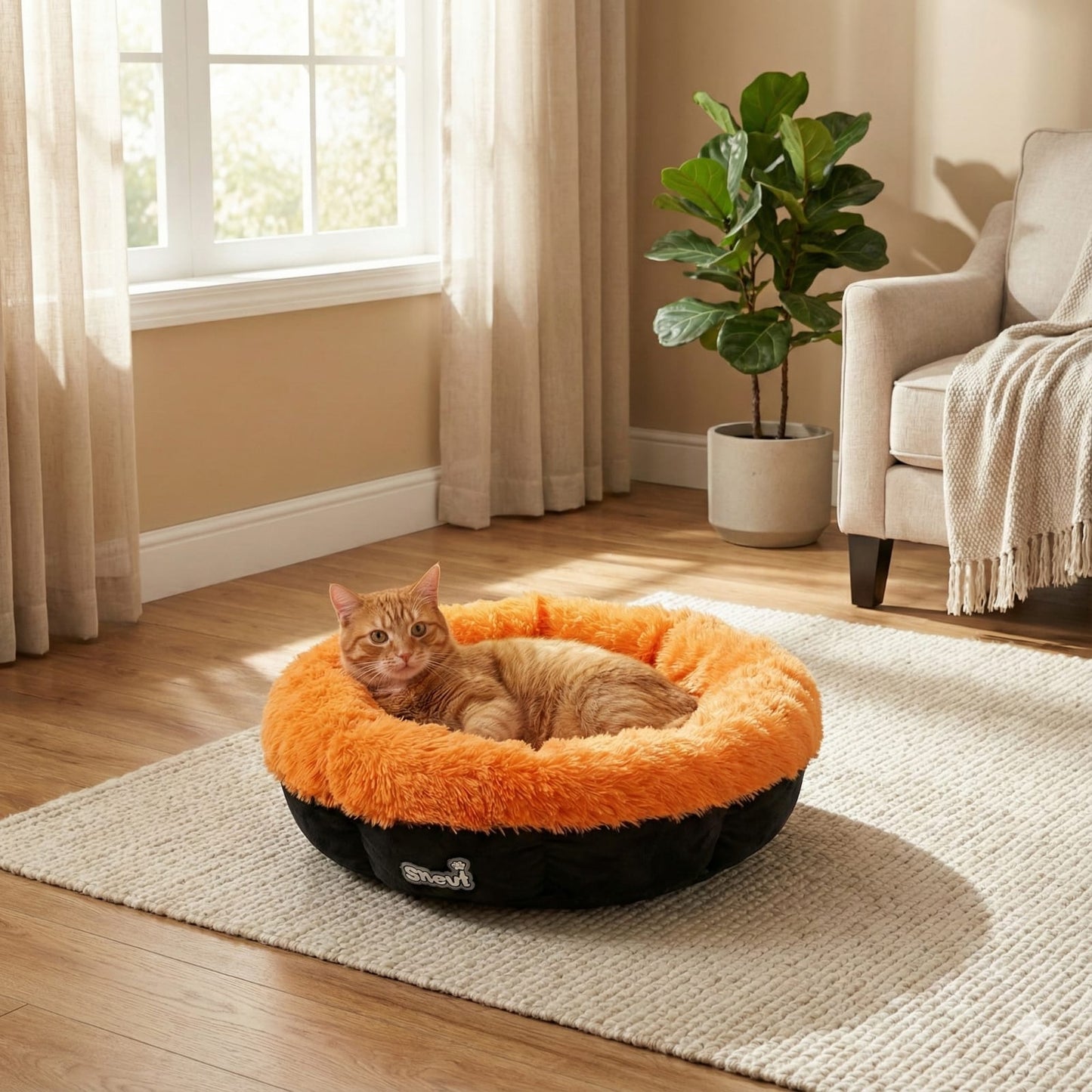 Cat and Dog Bed, Cozy and Comfortable, perfect for your Furry Friend (orange and black)