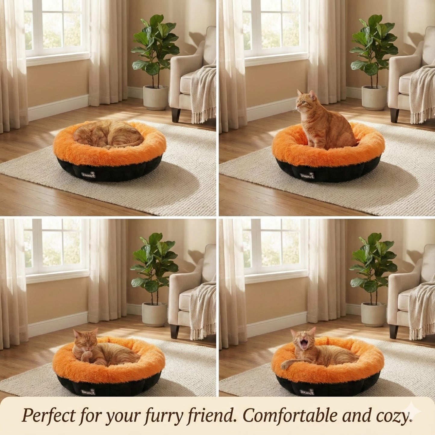 Cat and Dog Bed, Cozy and Comfortable, perfect for your Furry Friend (orange and black)