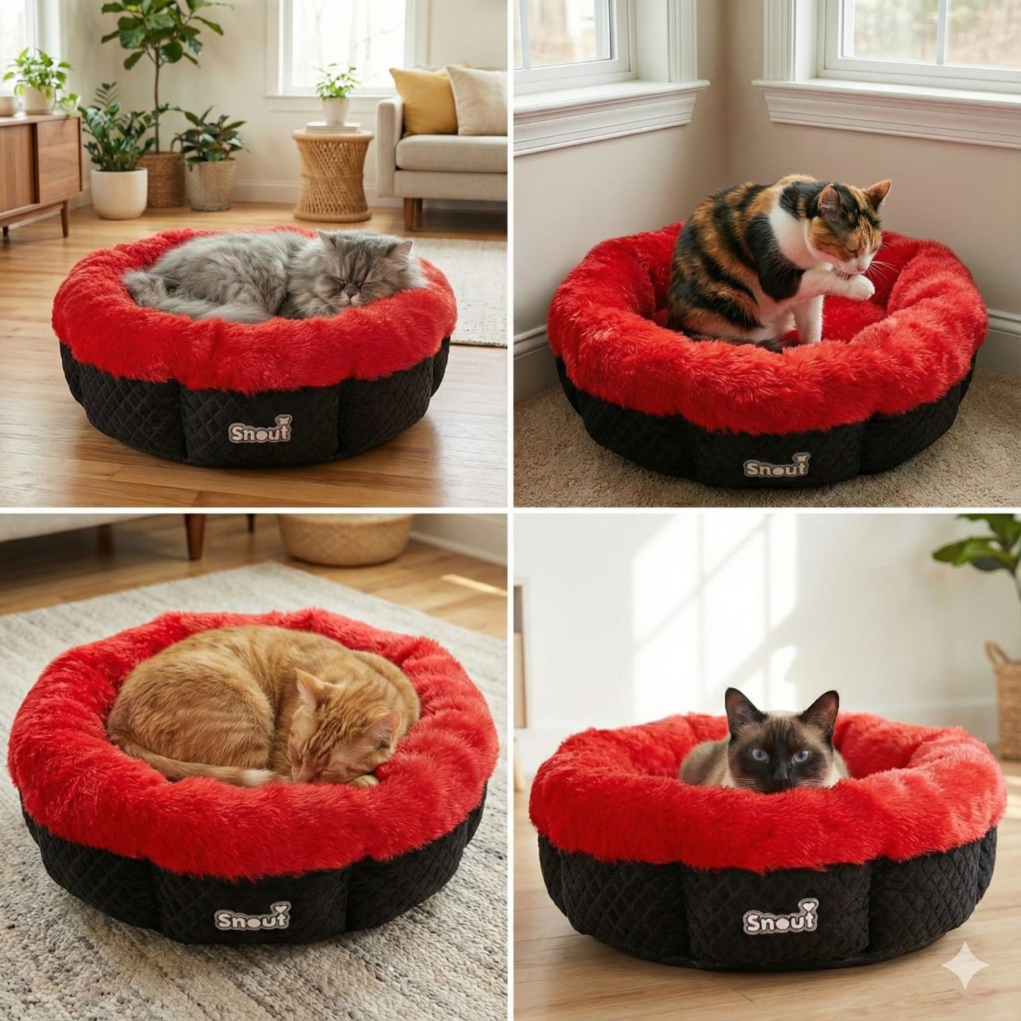 Cat and Dog Bed, Cozy and Comfortable, perfect for your Furry Friend (Red and Black)