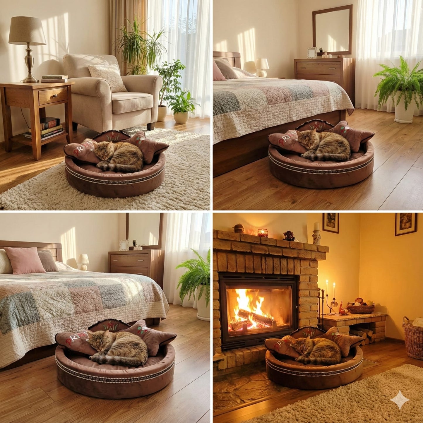 Cat and Dog Bed, Cozy and Comfortable, perfect for your Furry Friend, Big Size Bed with 2 Soft Pillow Set (Brownish-pink)