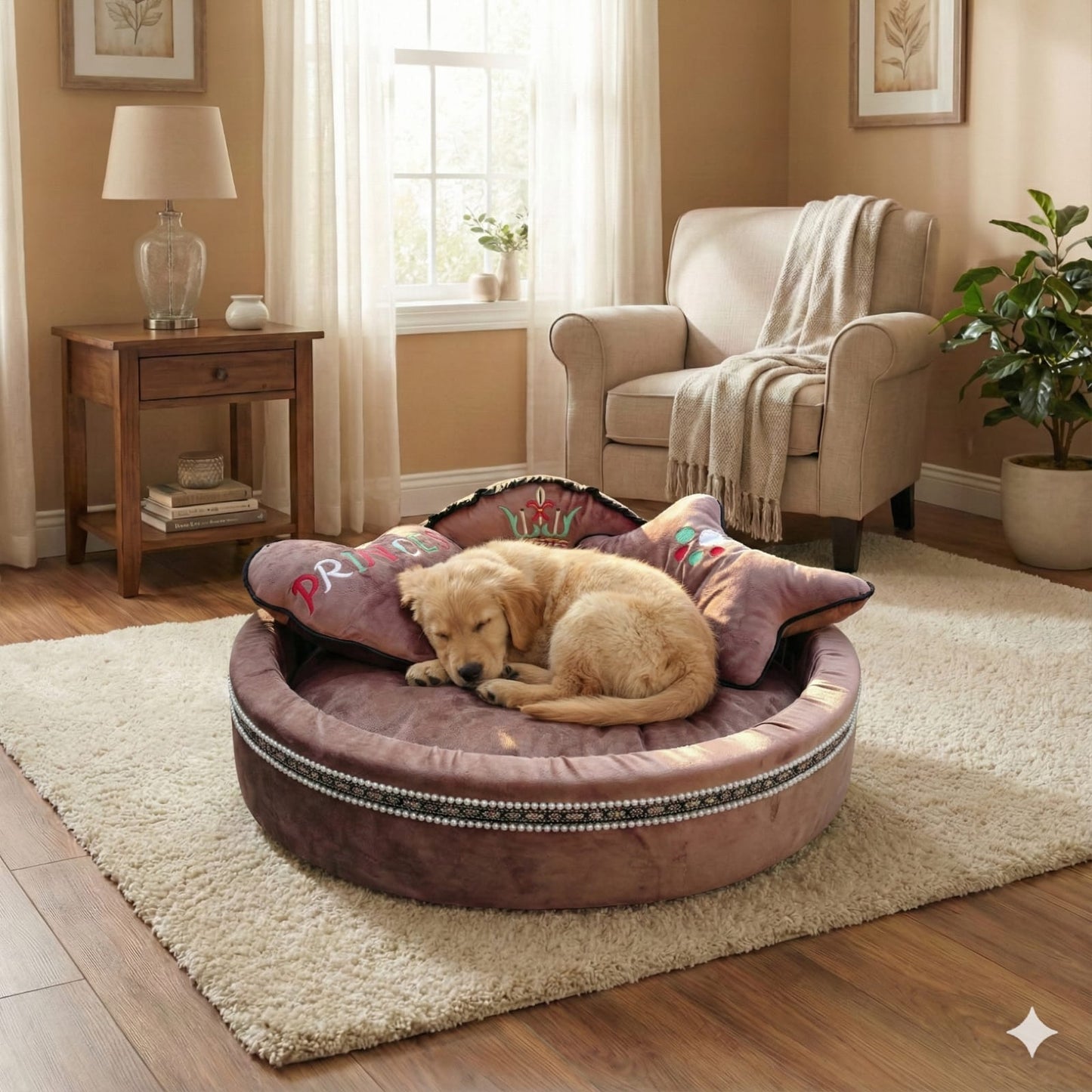 Cat and Dog Bed, Cozy and Comfortable, perfect for your Furry Friend, Big Size Bed with 2 Soft Pillow Set (Brownish-pink)