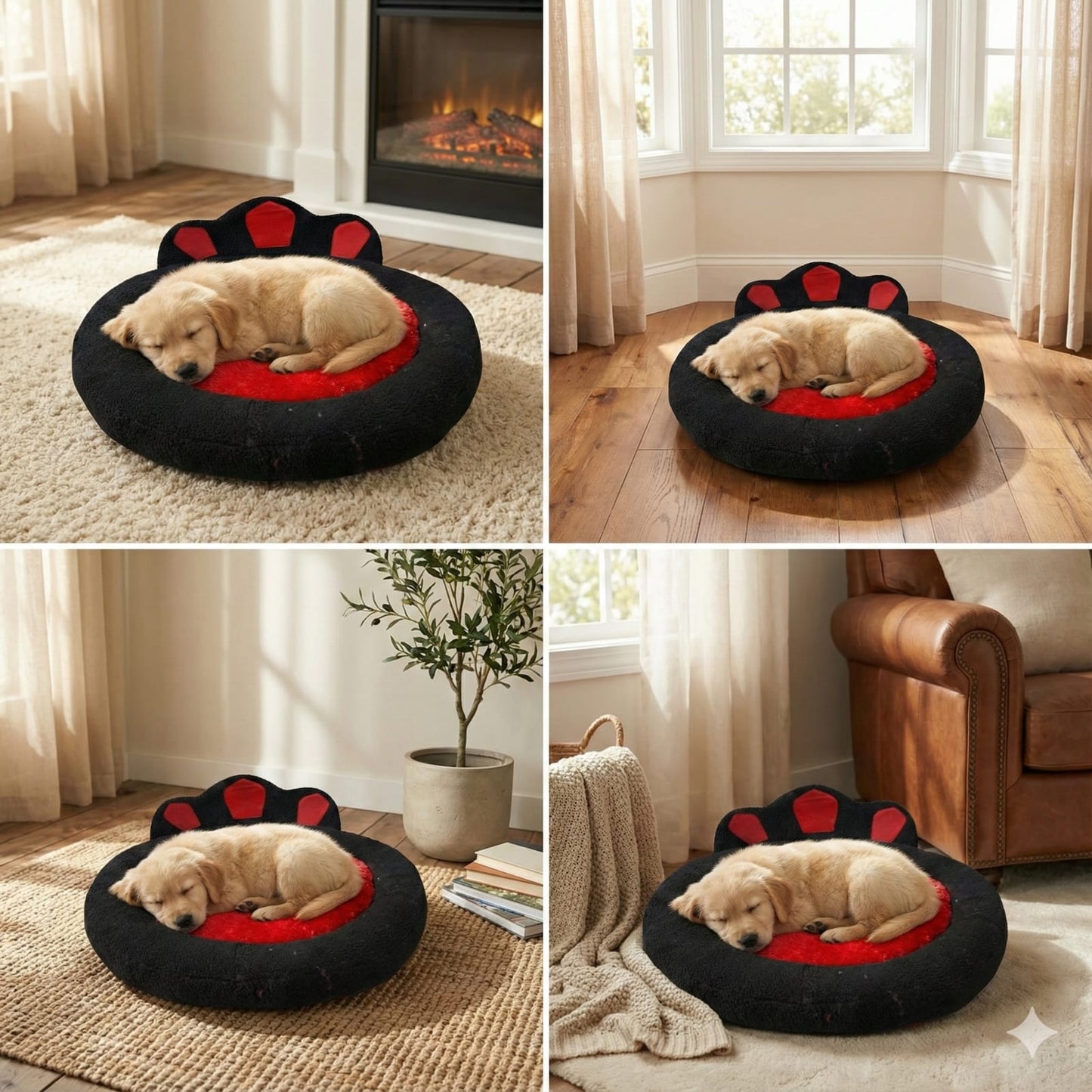 Cat and Dog Bed, Cozy and Comfortable, perfect for your Furry Friend, (Red and Black)