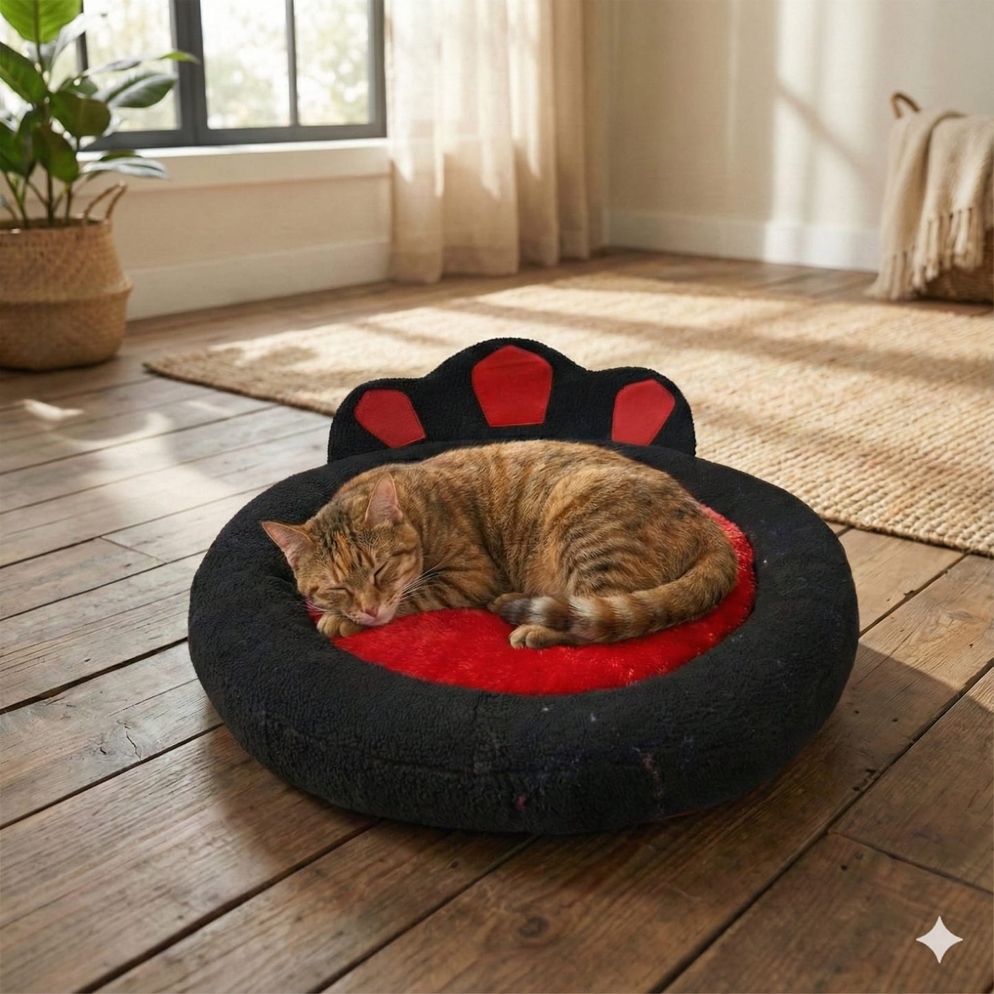 Cat and Dog Bed, Cozy and Comfortable, perfect for your Furry Friend, (Red and Black)