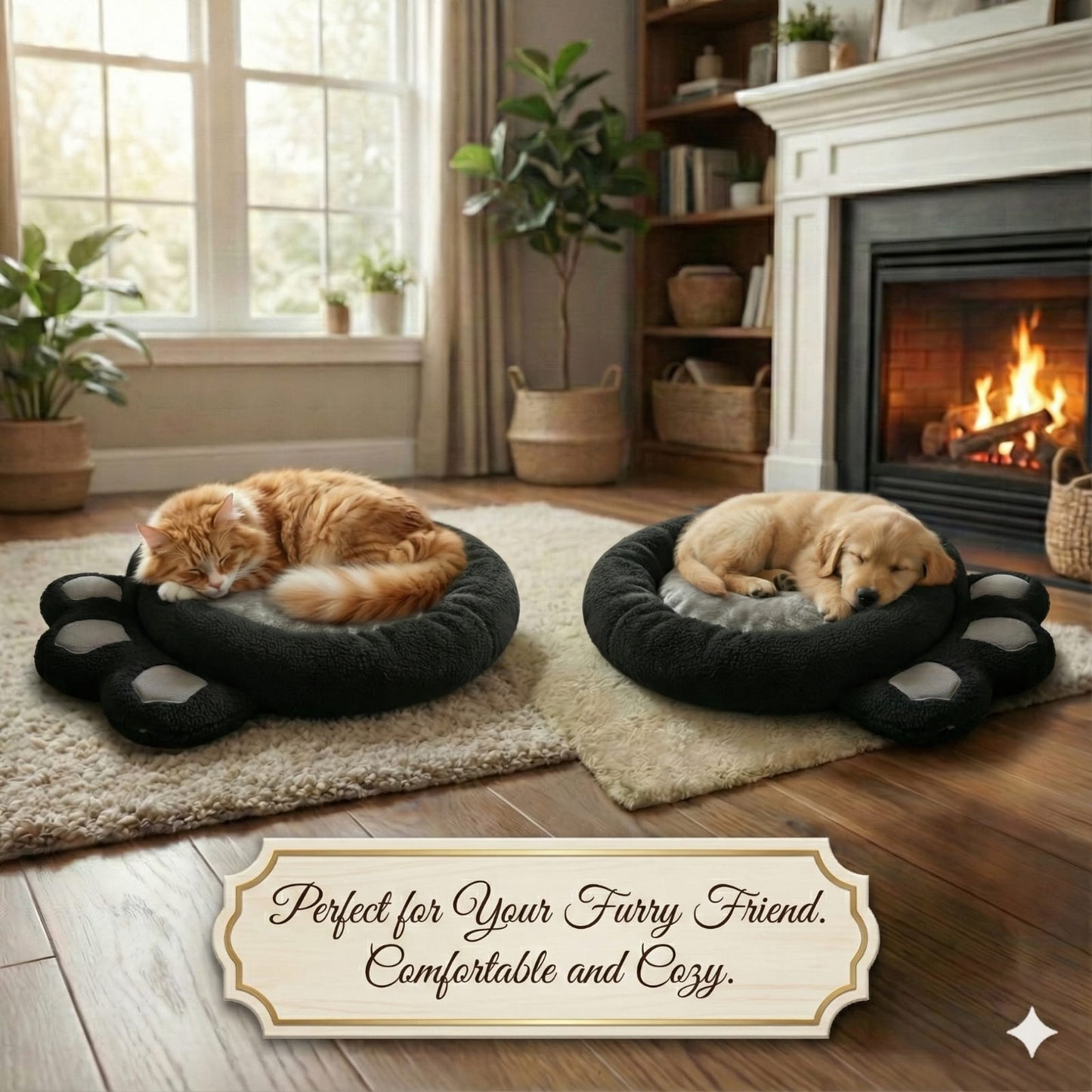 Cat and Dog Bed, Cozy and Comfortable, perfect for your Furry Friend, (Grey and Black)